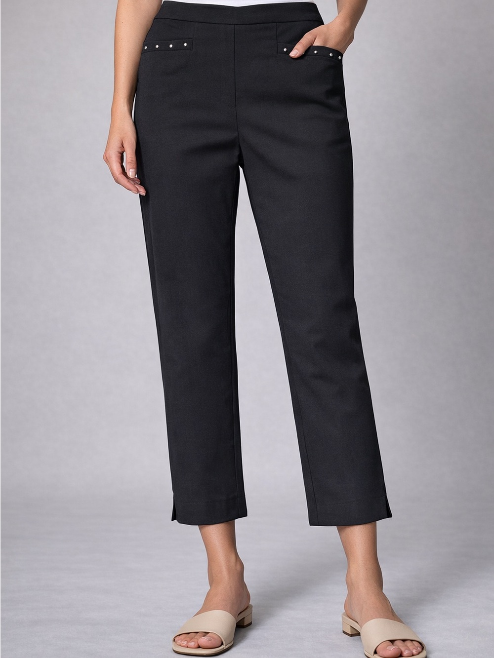 Counterparts Black Cropped Straight-Leg Pants with Stud Trim